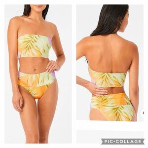 RIPCURL Montego Bay Bandeau Bikini Top & High Waist Bikini Bottom, SMALL